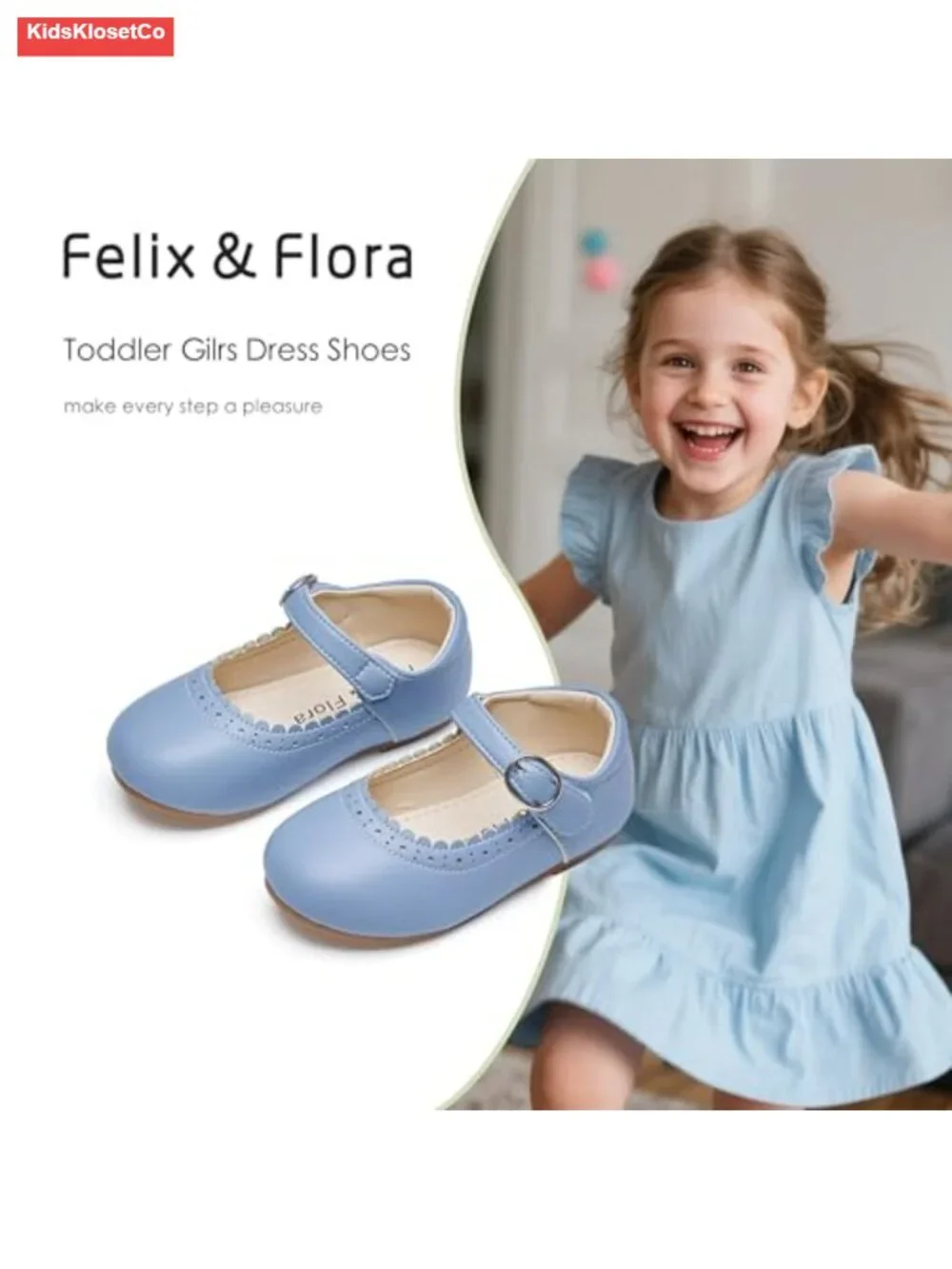 Toddler Girls Dress Flats Mary Jane Shoes Faux Leather Hook & Loop Party Wedding